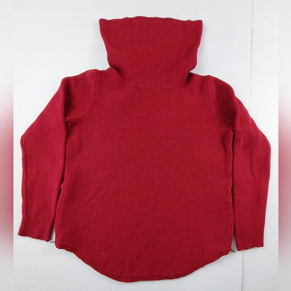 Lucky Brand Sweater Womens Medium Wool Red Knit Side Zipper Turtleneck 7W51350